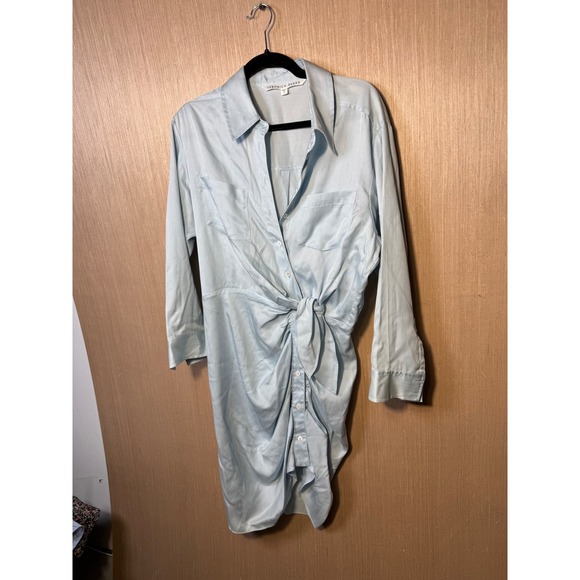 Veronica Beard Dresses & Skirts - Veronica Beard $498 Sierra Light Blue Ruched Tie Front Shirt Dress Size 10